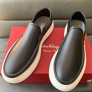 Salvatore Ferragamo Fury Black Rubber Slip On Sneaker Casual Loafer